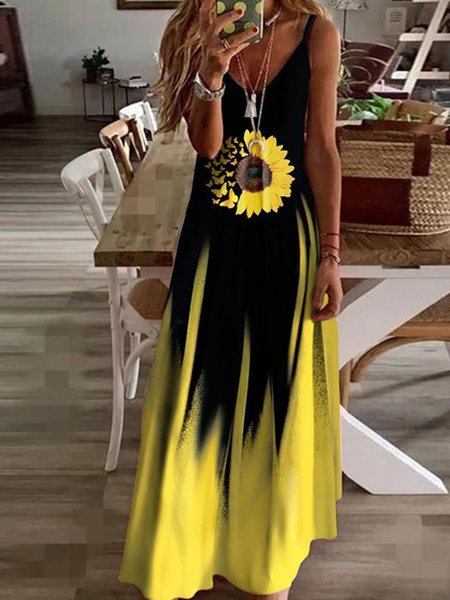 

Spaghetti Spalla Nuda Gonna Casuale, Giallo, Dresses