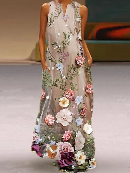 

Senza Maniche Misto Cotone Gonna Casuale, Come immagine, Maxi Dresses