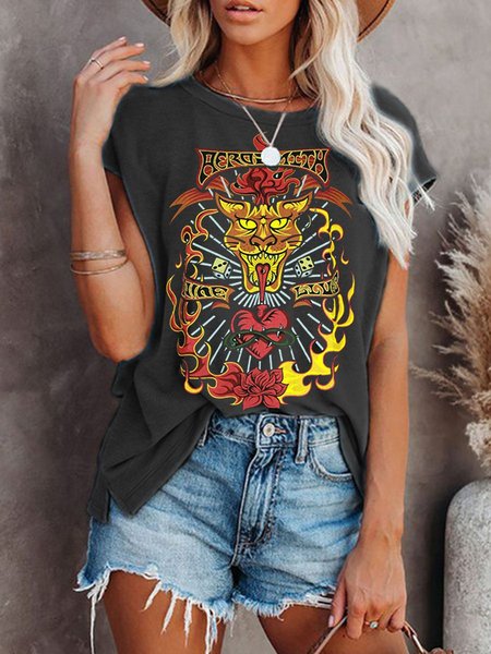 

Aerosmith Casual Crew Neck Women Tee, Gray, T-shirts