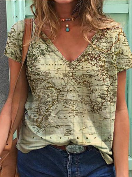 

Digital Vintage Simple World Map Shirts & Tops, As picture, T-shirts