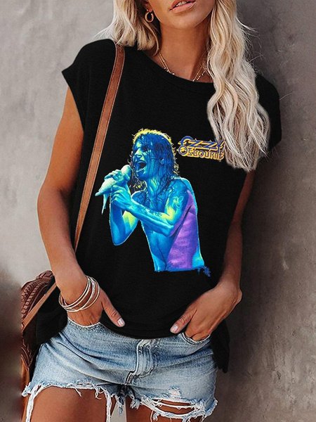 

Ozzy Casual Crew Neck Short Sleeve Women Tee, Black, T-shirts