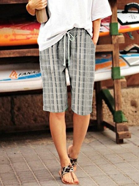 

Vintage Casual Striped Texture Cotton Short Shorts, Gray, Shorts