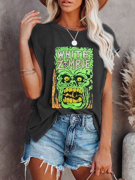 

White Zombie Short Sleeve Casual Women Tee, Gray, T-shirts