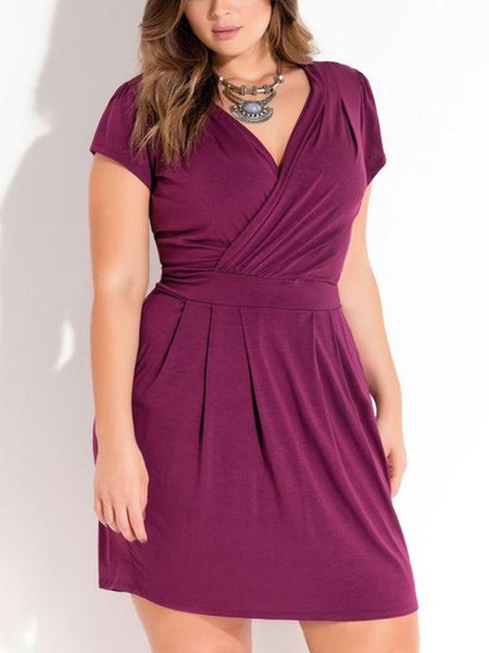 

Vintage Knitted A-Line Short Sleeve Knitting Dress, Wine red, Dresses