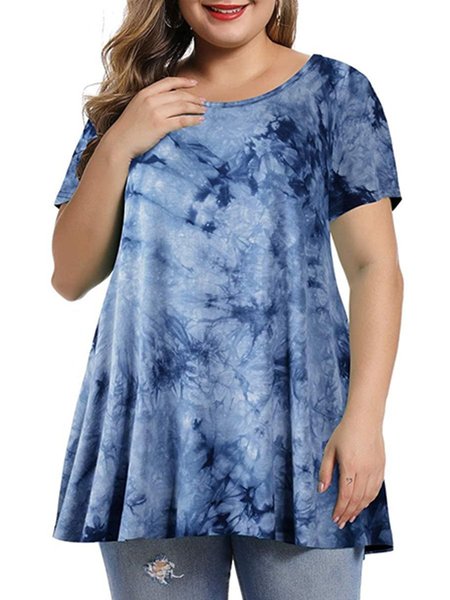 

A-Line Polyester Fibre Casual Crew Neck Tops, Blue, T-Shirts