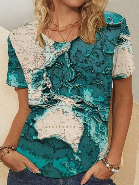 

Geometric Shift Short Sleeve Tops, Blue, T-Shirts