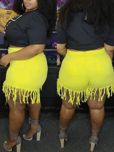 

Plus Size Summer Tops Women Casual Jeans, Yellow, Shorts