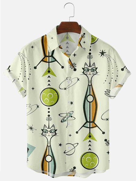 

Men's 50's New Style Short Sleeve Casual Loose Shirt, Green, Shirts