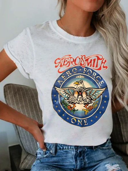 

Aerosmith Crew Neck Short Sleeve Women Tee, White, T-shirts