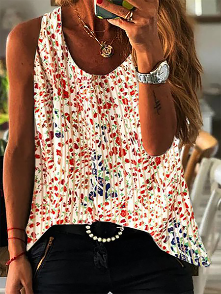 

Stampato Casuale senza maniche Top, Rosso, Tank Top