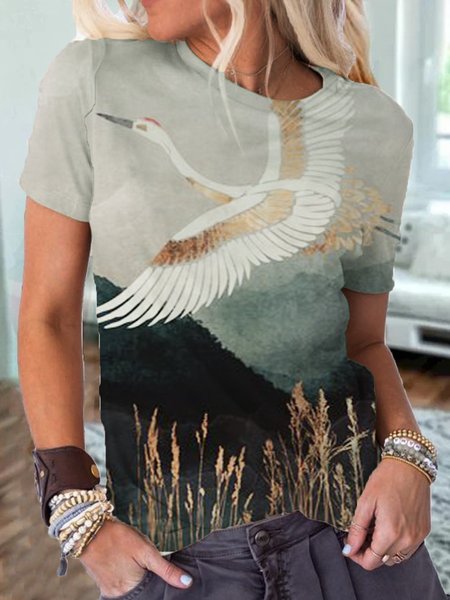 

Polyester Cotton Short Sleeve Floral-Print Animal Shirts & Tops, Multicolor, Tops