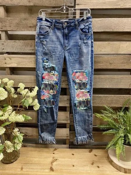 

Paneled Casual Shift Jeans, Blue, Jeans