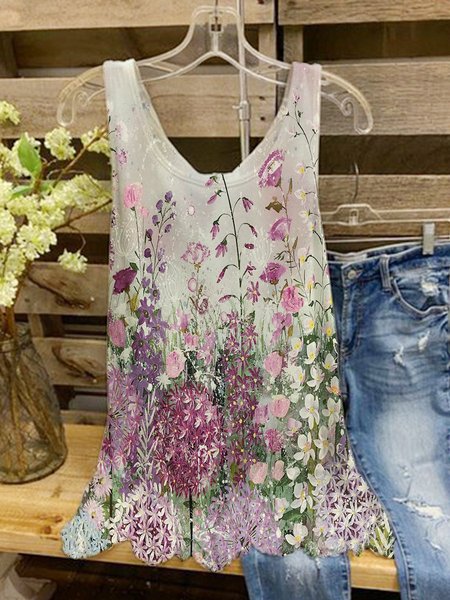 

Di base Floreale Senza Maniche Stampato Floreale Camicie & Top, Come immagine, Blouses & Shirts