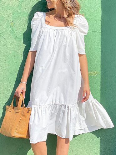 

Sundress Beach Shift Square Neck Short Sleeve Holiday Mini Dress, As picture, Dresses