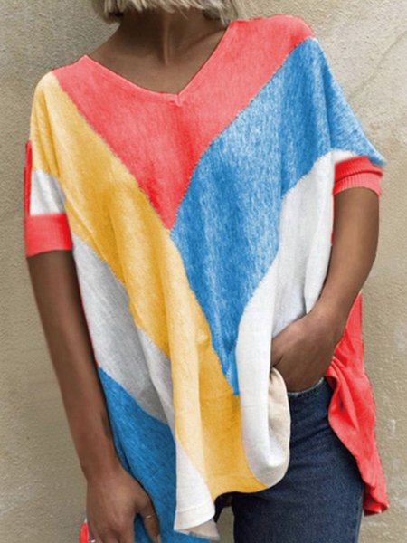 

V Neck Casual Tops, Red, Tops