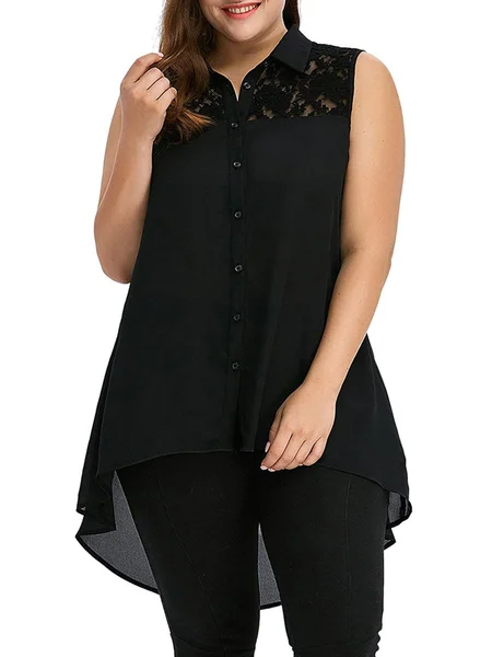 

Size Sexy Tops Women Blouse Tassel Shirts Fashion Lace High Low Tops Asymmetric Sleeveless Shirt, Black, Tanks & Camis