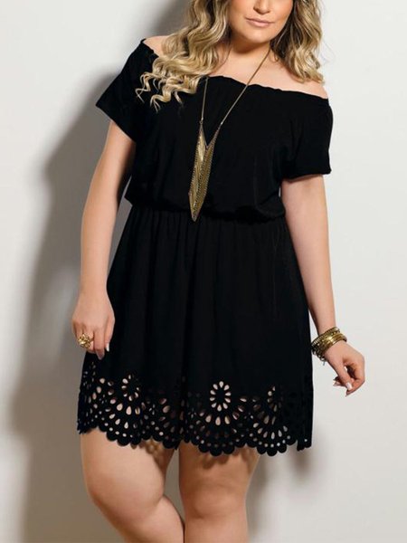 

Sweet Devore A-Line Cold Shoulder Knitting Dress, Black, Casual Dresses