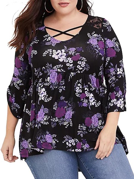 

Holiday Scoop Neckline Half Sleeve Tops, Black, T-Shirts