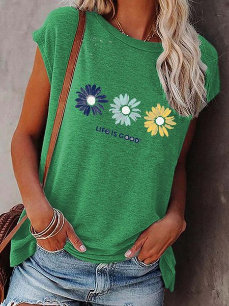 

Floreale Dritto Casuale Camicie & Top, Verde, Tops