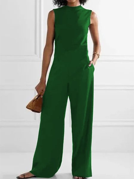 

Vintage Tinta Unita Statement Taglia Grande Senza Maniche Tasche Casuale Tuta, Verde, Jumpsuits