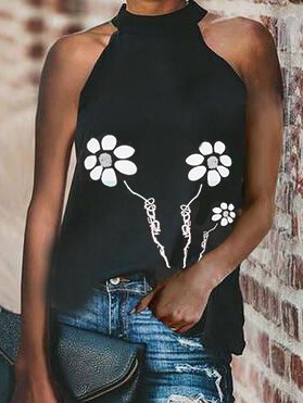 

Casuale Misto Cotone Top, Nero, Tops