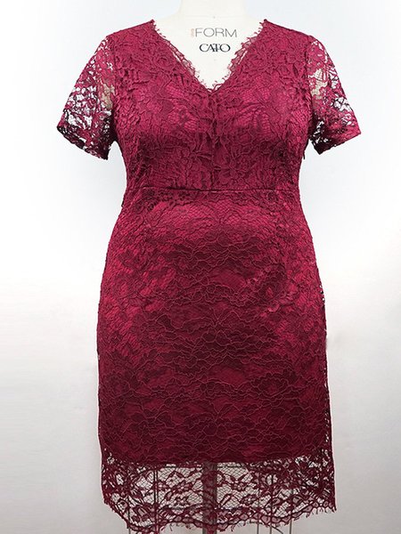 

V Neck Plain Elegant Weaving Dress, Wine red, Casual Dresses