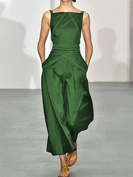 

Vintage Elegante Tinta Unita senza maniche Gonna Casuale, Verde, Dresses