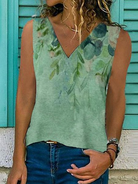 

senza maniche Casuale Stampato Top, Verde, Tops