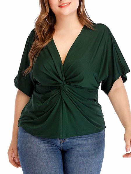 

Simplee Sexy elegant v neck plus size blouse shirt Women green fitness club blouses and tops Summer casual solid ladies tops, T-Shirts