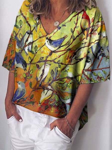 

Shift Short Sleeve Casual V Neck Tops, As picture, T-Shirts