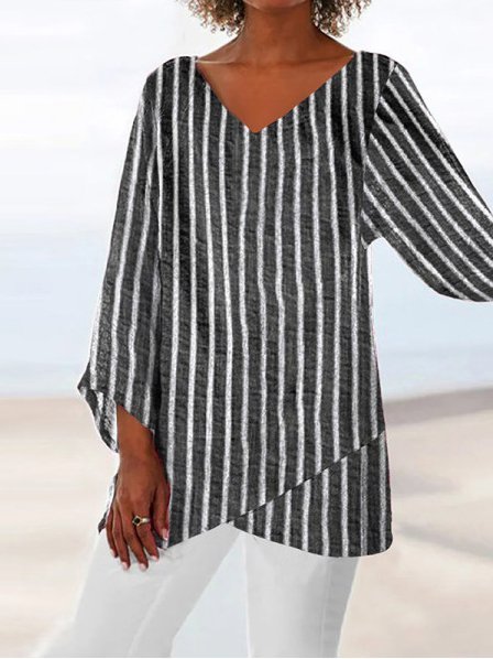 

Strisce Casuale Maniche Lunghe Alto Basso Camicie & Top, Come immagine, Tops