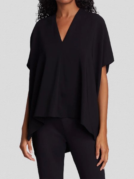 

Nero Casuale Semplice & Di base Dritto Scollo a V Maniche Corte Camicie & Top, Blouses & Shirts