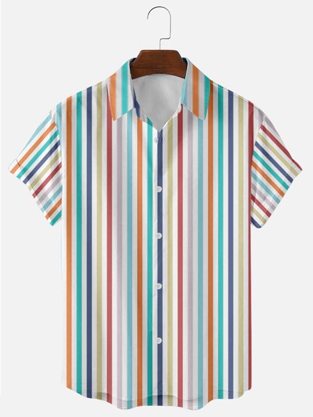 

Men's Stripe Style Short Sleeve Casual Loose Shirt, Shirts