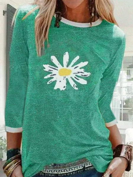 

Casuale 3/4 Manica Stampato Floreale Girocollo Camicie & Top, Verde, Tops