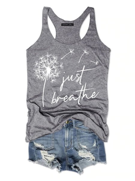 

Dandelion Just Breathe Women's Sleeveless Shirt, Grey, Tank Tops