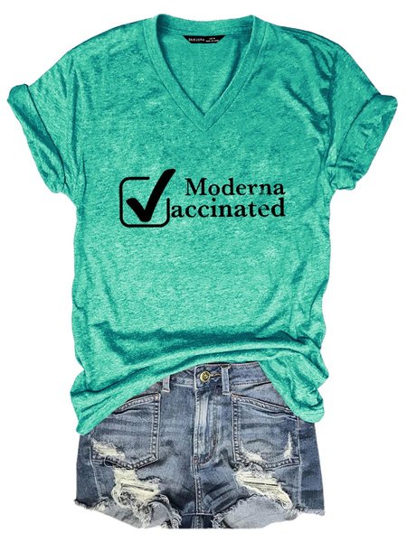 

Vaccinated Cotton-Blend Short Sleeve Casual Women Tee, Grass green, T-shirts