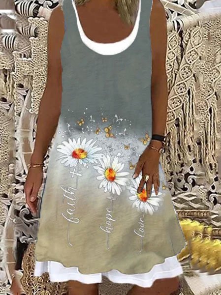 

Senza Maniche Abito Misto Cotone, Grigio, Dresses