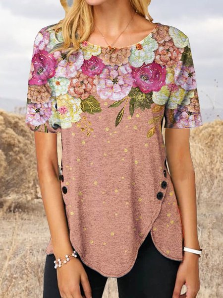 

Rosa Sognare Girocollo Ricorrere Maniche Corte Floreale Camicie & Top, Tops