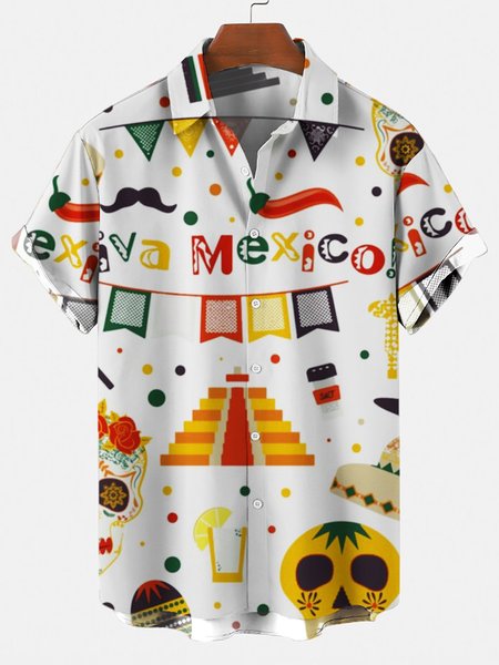 

Men's Cinco de Mayo festival celebration skull fun shirt, White, Shirts
