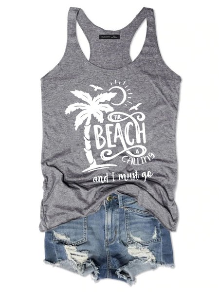 

Beach is Calling and I Must Go Women Vest, Gray, Tank Tops