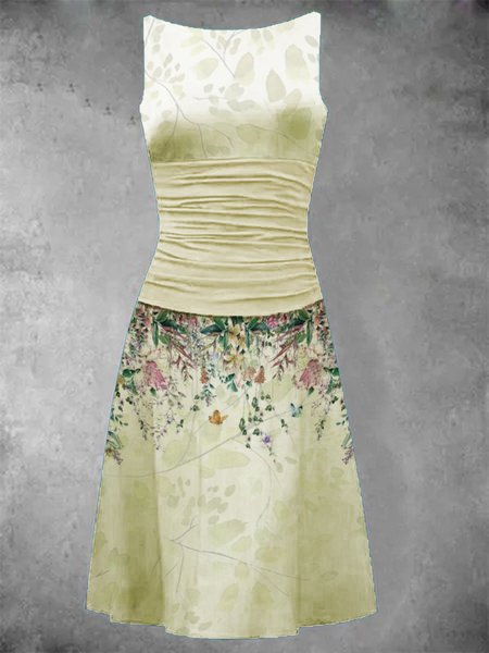 

Elegante Stampato Floreale Floreale A-line Abito, Bianco cremoso, Dresses