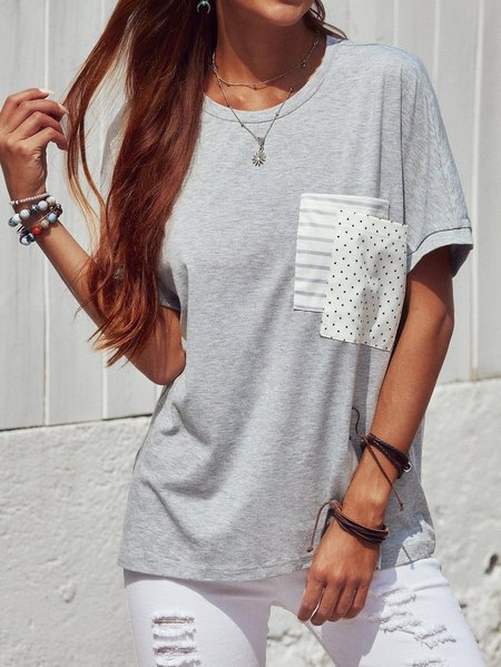 

Short Sleeve Casual Cotton T-shirt, As picture, Tees & T-shirts