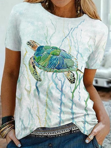 

Turtles Short Sleeve Crew Neck Casual T-shirt, Blue, T-Shirts