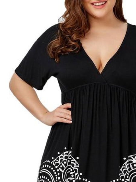 

A-Line Tribal Boho Short Sleeve Knitting Dress, Black, Dresses