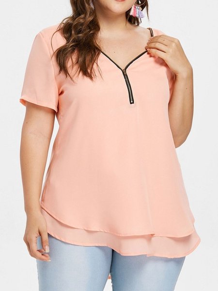 

Plus Size Zipper Criss Cross Blouse - Orange Pink, T-Shirts