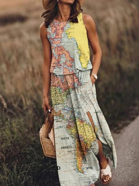 

Shift Casual Floral-Print Weaving Dress, Green, Linen dresses