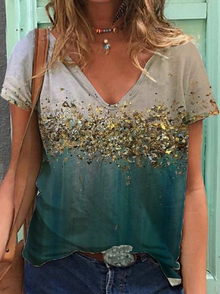 

Girocollo Maniche Corte Casuale Top, Blu, Tops