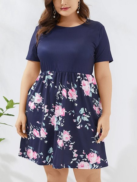 

Paneled Plain Crew Neck Short Sleeve Knitting Dress, Purplish blue, Floral Dresses