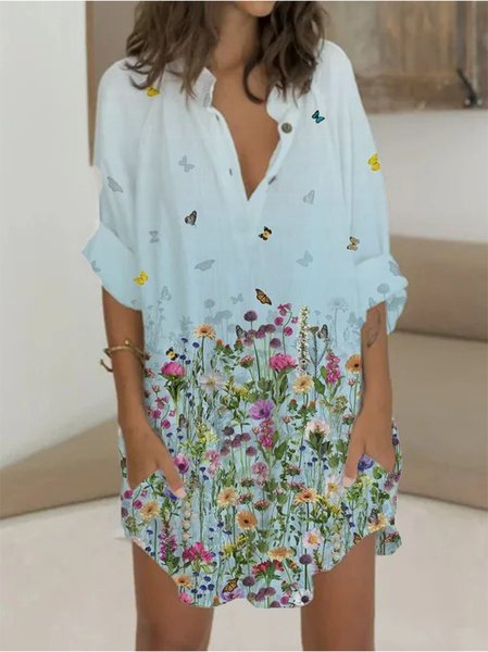 

Nuovo Donna Chic Vintage Bohemian Vacanza Floreale Maniche Lunghe Abito, Blu, Summer dresses