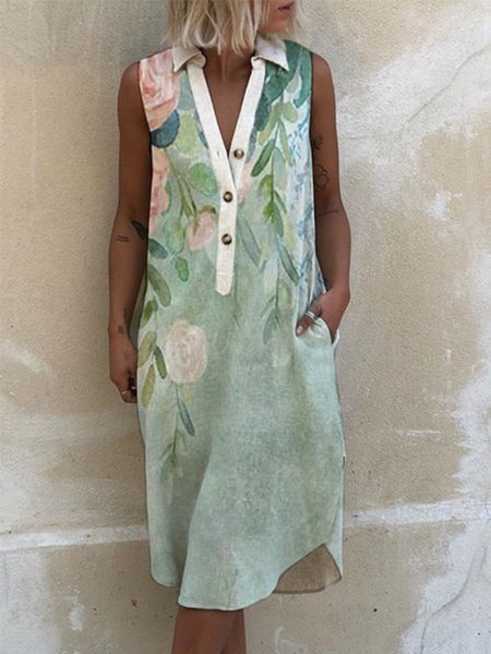 

Casuale Misto Cotone Floreale Dritto Abito, Verde, Dresses